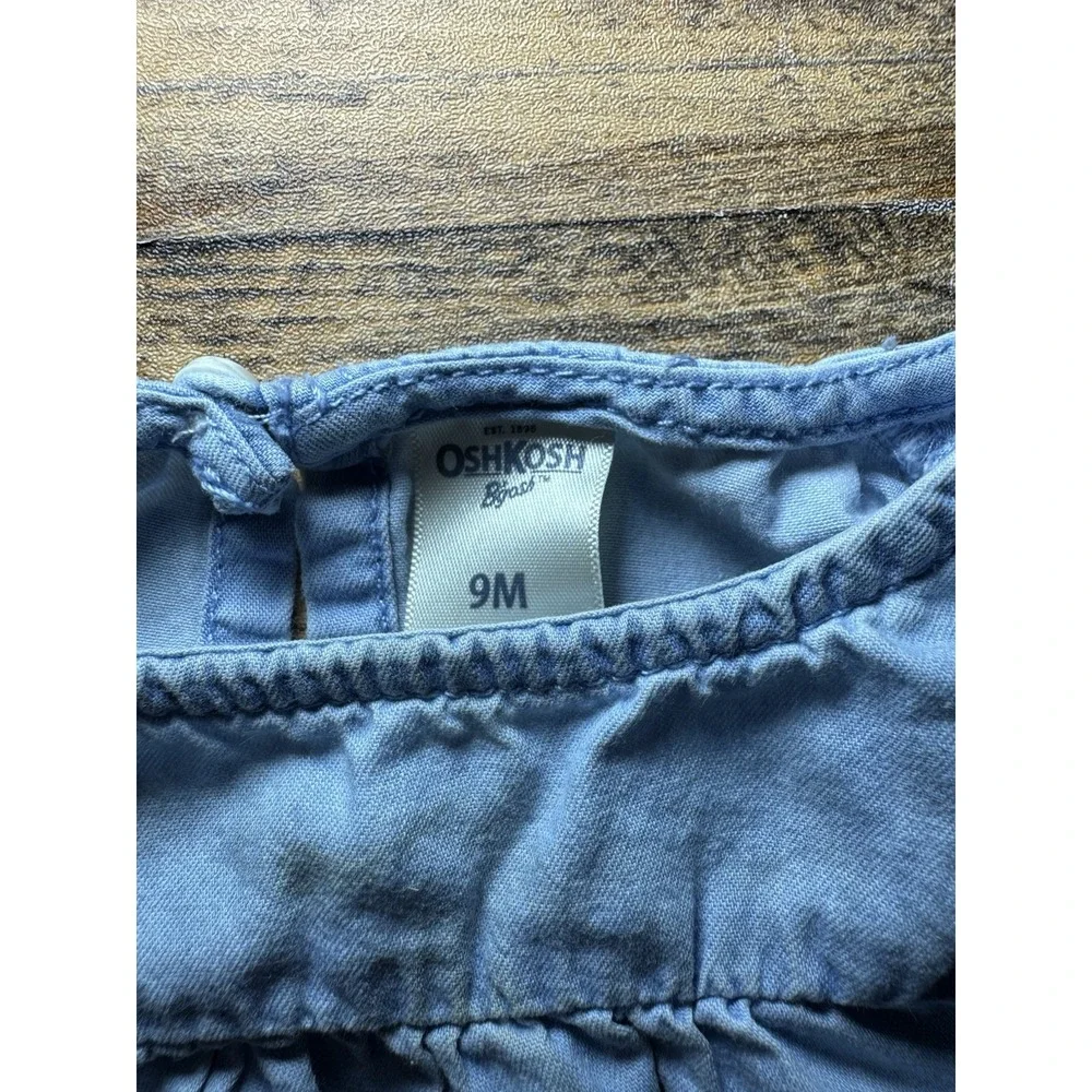 OshKosh B'gosh Flutter Sleeve Chambray Top 9M Blue Denim Baby Girl Blouse‎